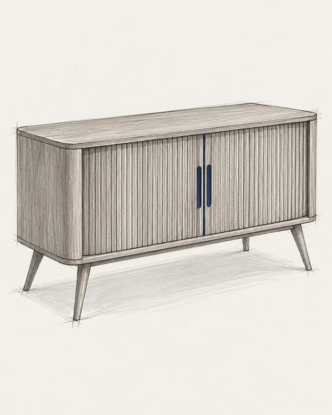 Pencil sketch of a tambour-door sideboard