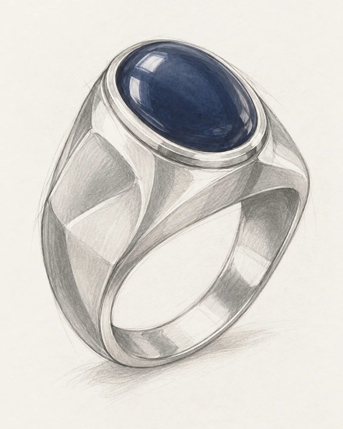 Pencil sketch of a signet ring with an oval stone